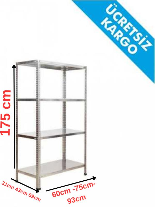4 Katlı Galvaniz Çelik Raf H:175 cm - Depo, Arşiv, Kiler, Dosya, Market Rafı