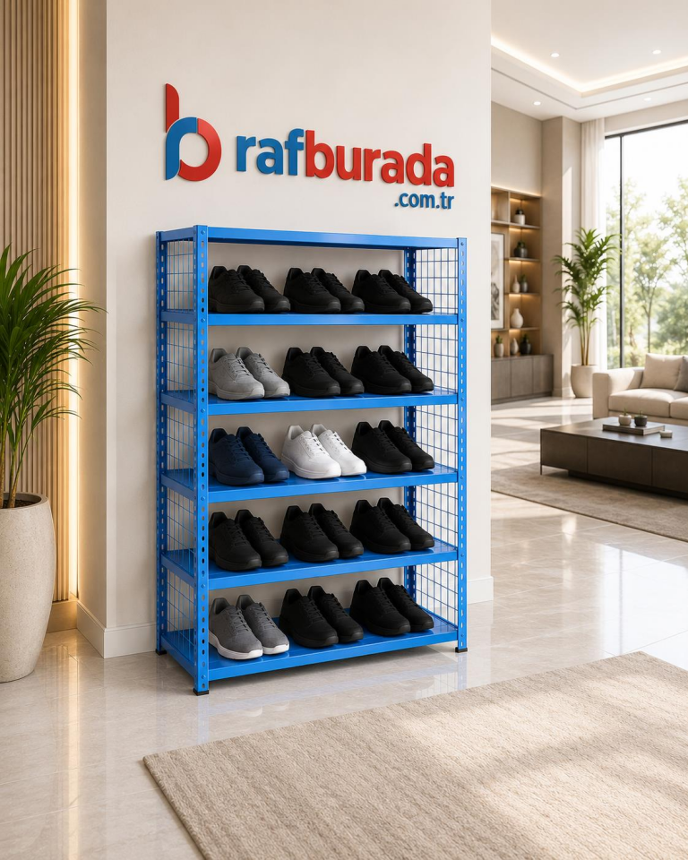 6 Katlı Renkli Tel Kafesli Çelik Ayakkabılık Rafı 31x75x150 cm
