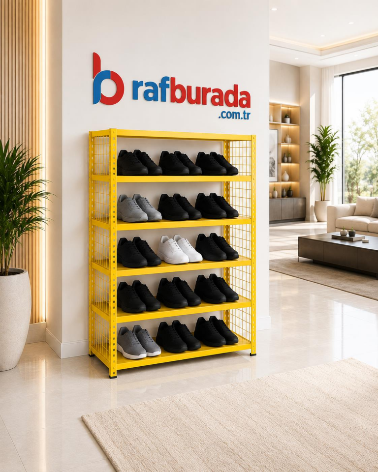 6 Katlı Renkli Tel Kafesli Çelik Ayakkabılık Rafı 31x75x150 cm