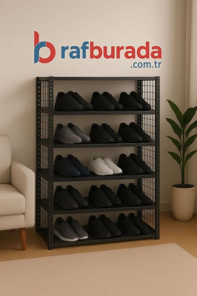 6 Katlı Renkli Tel Kafesli Çelik Ayakkabılık Rafı 31x75x150 cm Yeşil - 31x75x150 cm