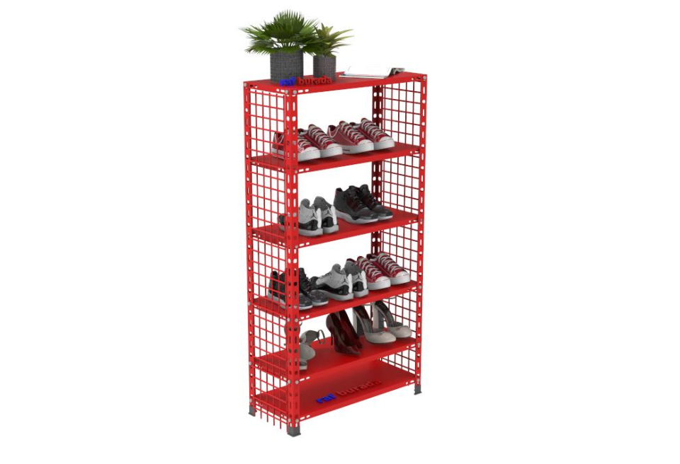 6 Katlı Renkli Tel Kafesli Çelik Ayakkabılık Rafı 31x75x150 cm