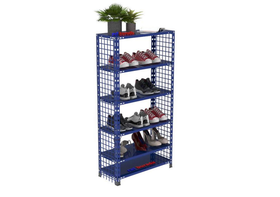6 Katlı Renkli Tel Kafesli Çelik Ayakkabılık Rafı 31x75x150 cm