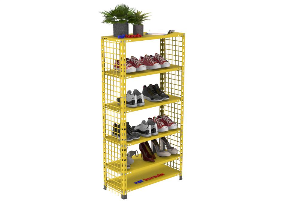 6 Katlı Renkli Tel Kafesli Çelik Ayakkabılık Rafı 31x75x150 cm