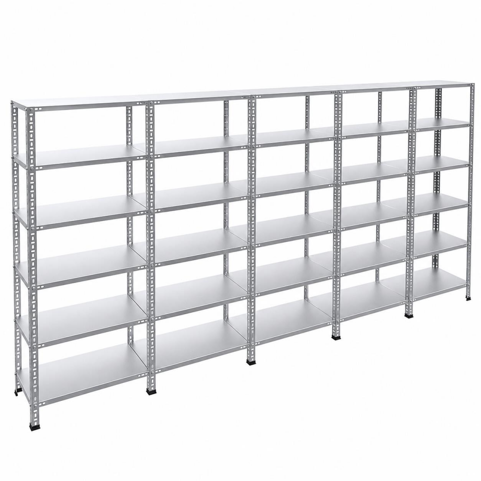 6 Katlı 5'li Galvaniz Çelik Raf - Depo, Arşiv, Kiler, Dosya, Market Rafı