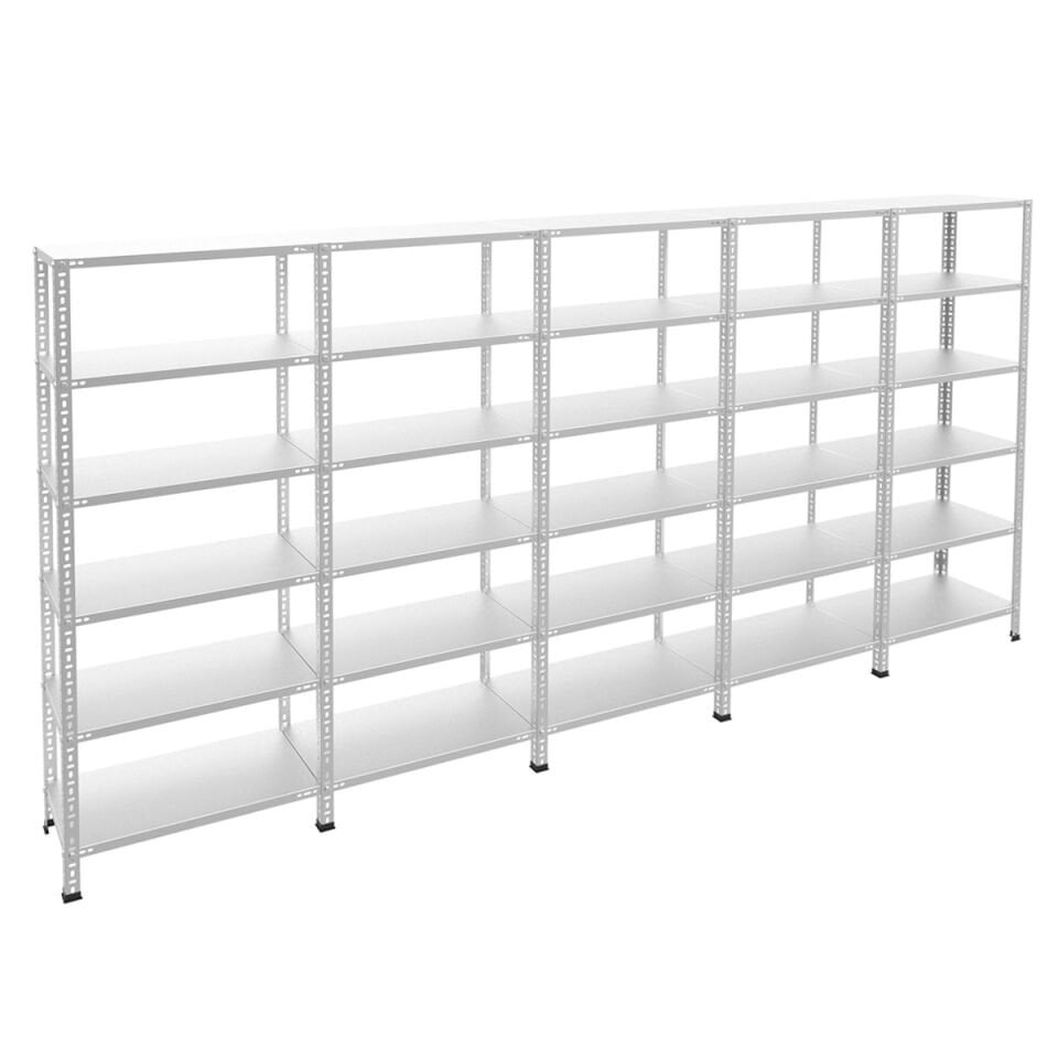 6 Katlı 5'li Bitişik Galvaniz Çelik Raf - Depo, Arşiv, Kiler, Dosya, Market, Bakkal Rafı