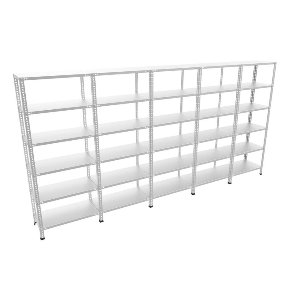 6 Katlı 5'li Bitişik Galvaniz Çelik Raf - Depo, Arşiv, Kiler, Dosya, Market Rafı, Civatalı Raf Sistemi