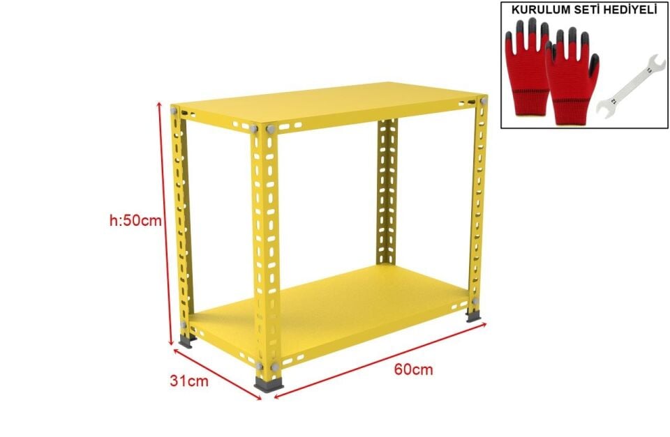 2 Katlı Renkli Çelik Raf Sehpa - Atölye, Depo, Ofis Sehpası