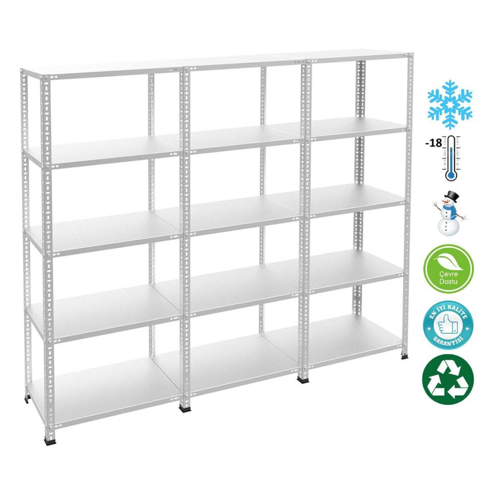 5 Katlı 3'lü Bitişik Paslanmaz Krom Raf - Inox Soğuk Oda Rafı, Buzhane Rafı