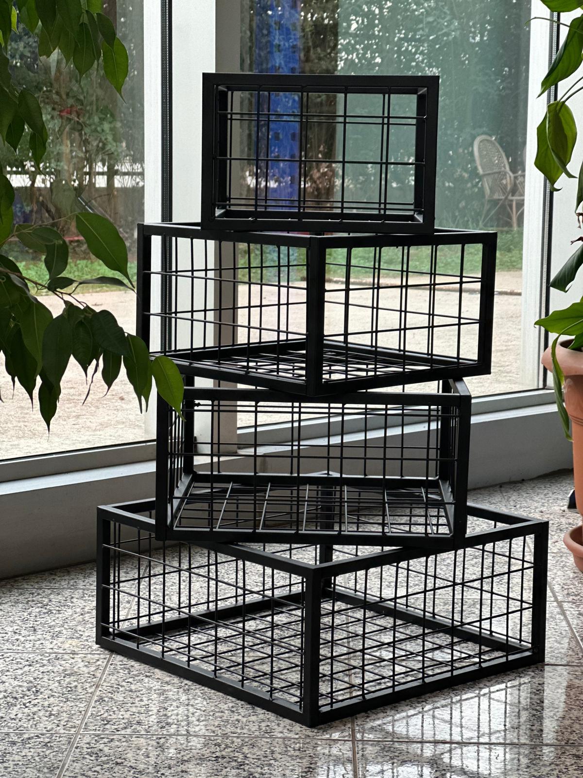 Metal Tel Kasa Sepet  - 4'lü Set -  Depolama  Kasası,  Sele Sepet