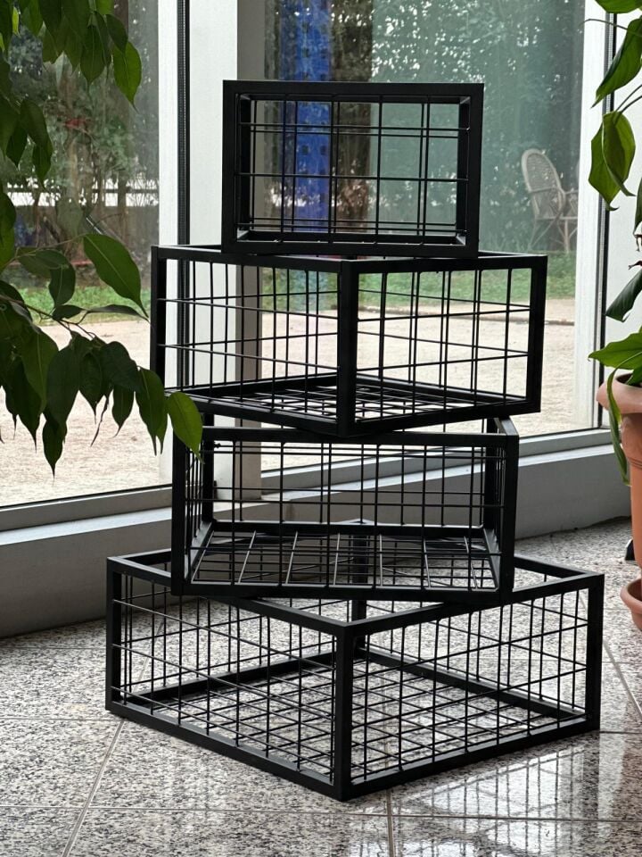 Metal Tel Kasa Sepet  - 4'lü Set -  Depolama  Kasası,  Sele Sepet