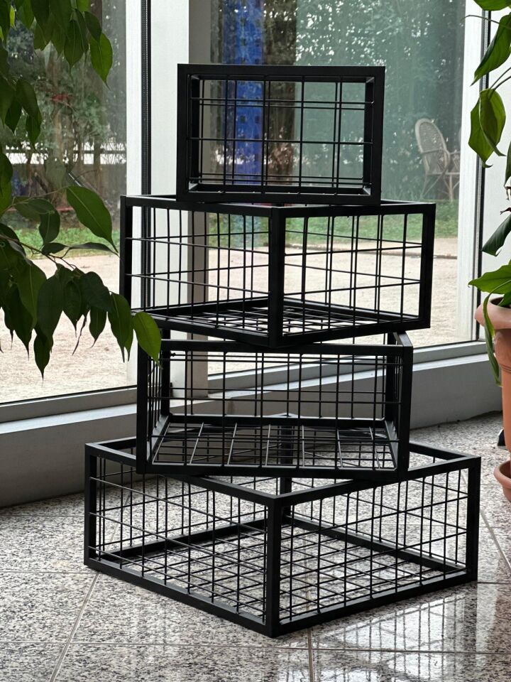Metal Tel Kasa Sepet  - 4'lü Set -  Depolama  Kasası,  Sele Sepet