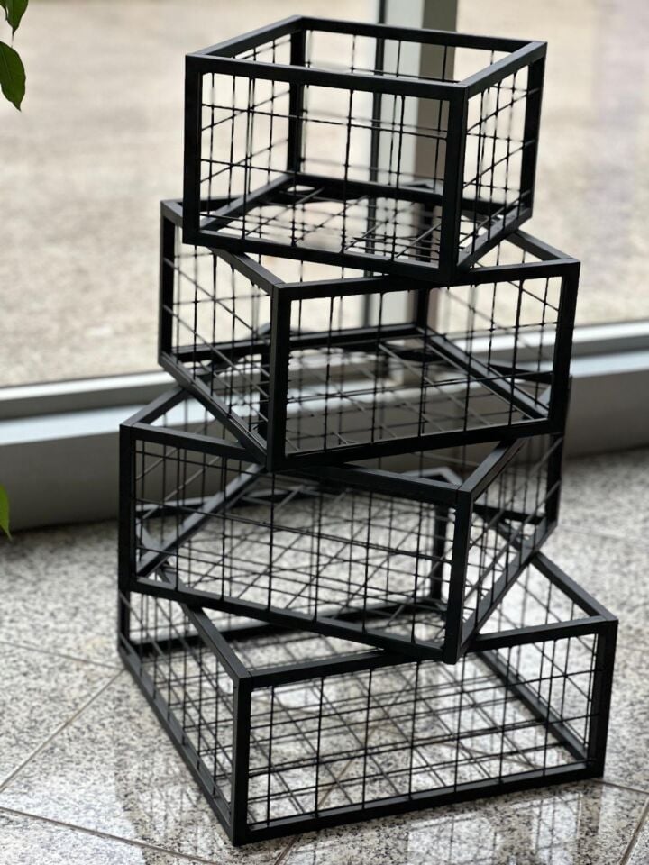 Metal Tel Kasa Sepet  - 4'lü Set -  Depolama  Kasası,  Sele Sepet