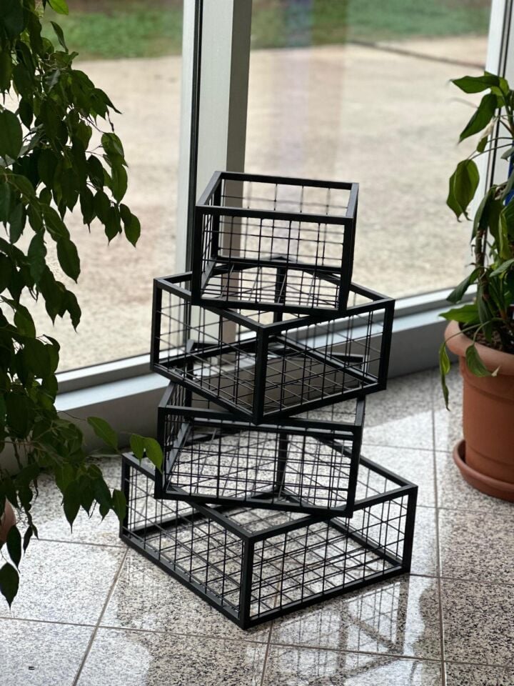 Metal Tel Kasa Sepet  - 4'lü Set -  Depolama  Kasası,  Sele Sepet