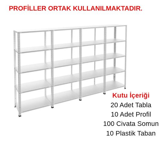 5 Katlı 4'lü Galvaniz Çelik Raf - Depo, Arşiv, Kiler, Dosya, Market Rafı