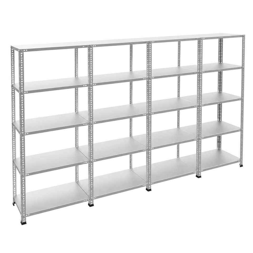 5 Katlı 4'lü Galvaniz Çelik Raf - Depo, Arşiv, Kiler, Dosya, Market Rafı