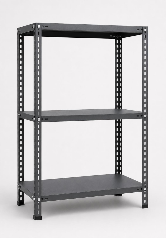 3 Katlı 20x60x50 Cm Siyah Dekoratif Çelik Raf - Depo, Arşiv, Kiler, Dosya, Market Rafı