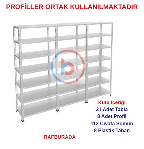 7 Katlı 3'lü Galvaniz Çelik Raf - Depo, Arşiv, Kiler, Dosya, Market Rafı