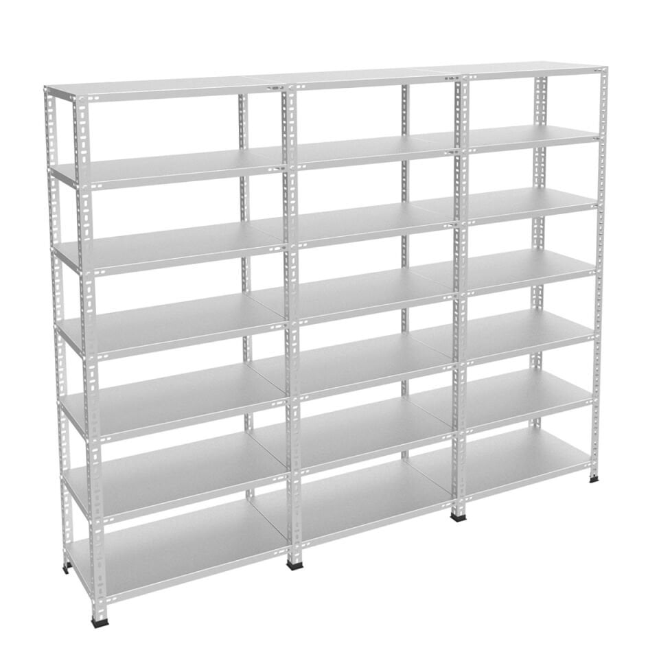 7 Katlı 3'lü Bitişik Galvaniz Çelik Raf - Depo, Arşiv, Kiler, Dosya, Market, Bakkal Rafı