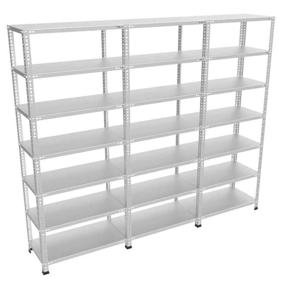 7 Katlı 3'lü Galvaniz Çelik Raf - Depo, Arşiv, Kiler, Dosya, Market Rafı