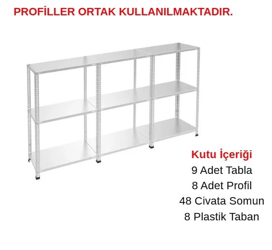 3 Katlı 3'lü Galvaniz Çelik Raf - Depo, Arşiv, Kiler, Dosya, Market Rafı