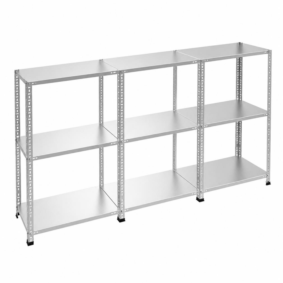 3 Katlı 3'lü Galvaniz Çelik Raf - Depo, Arşiv, Kiler, Dosya, Market Rafı