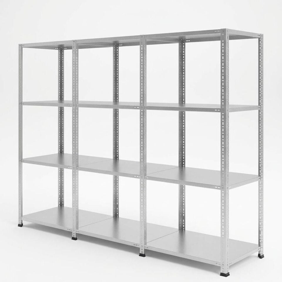 3 Katlı 3'lü Galvaniz Çelik Raf - Depo, Arşiv, Kiler, Dosya, Market Rafı