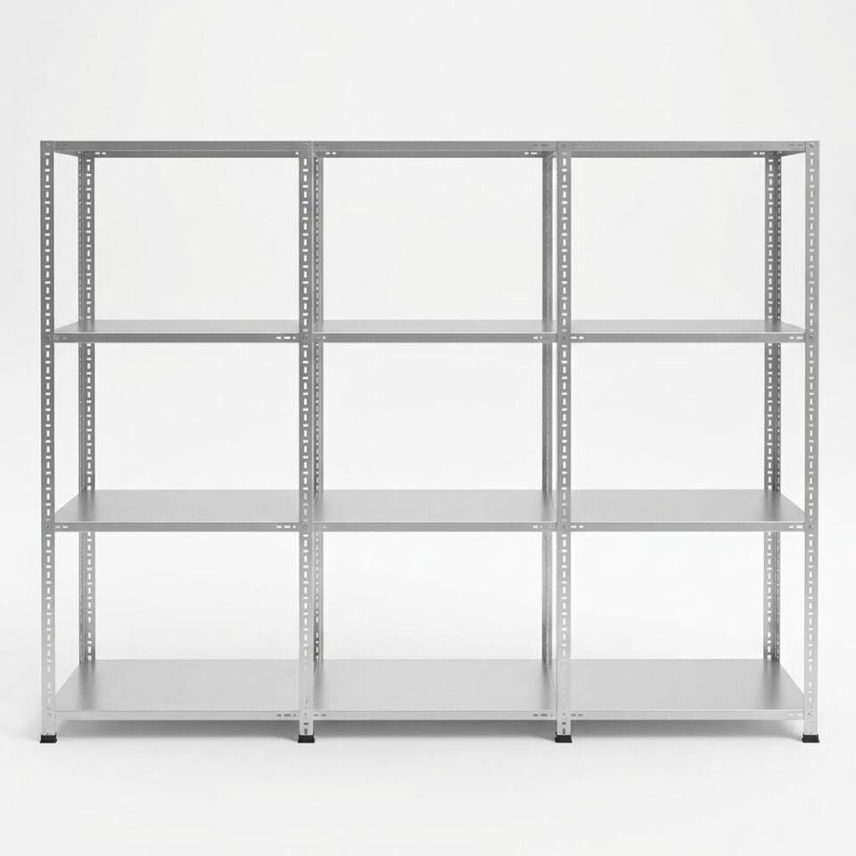 3 Katlı 3'lü Galvaniz Çelik Raf - Depo, Arşiv, Kiler, Dosya, Market Rafı