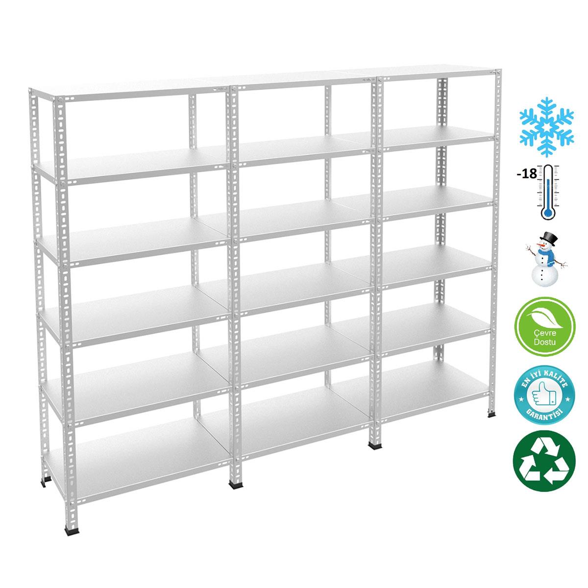 6 Katlı 3'lü Bitişik Paslanmaz Krom Raf - Inox Soğuk Oda Rafı, Buzhane Rafı
