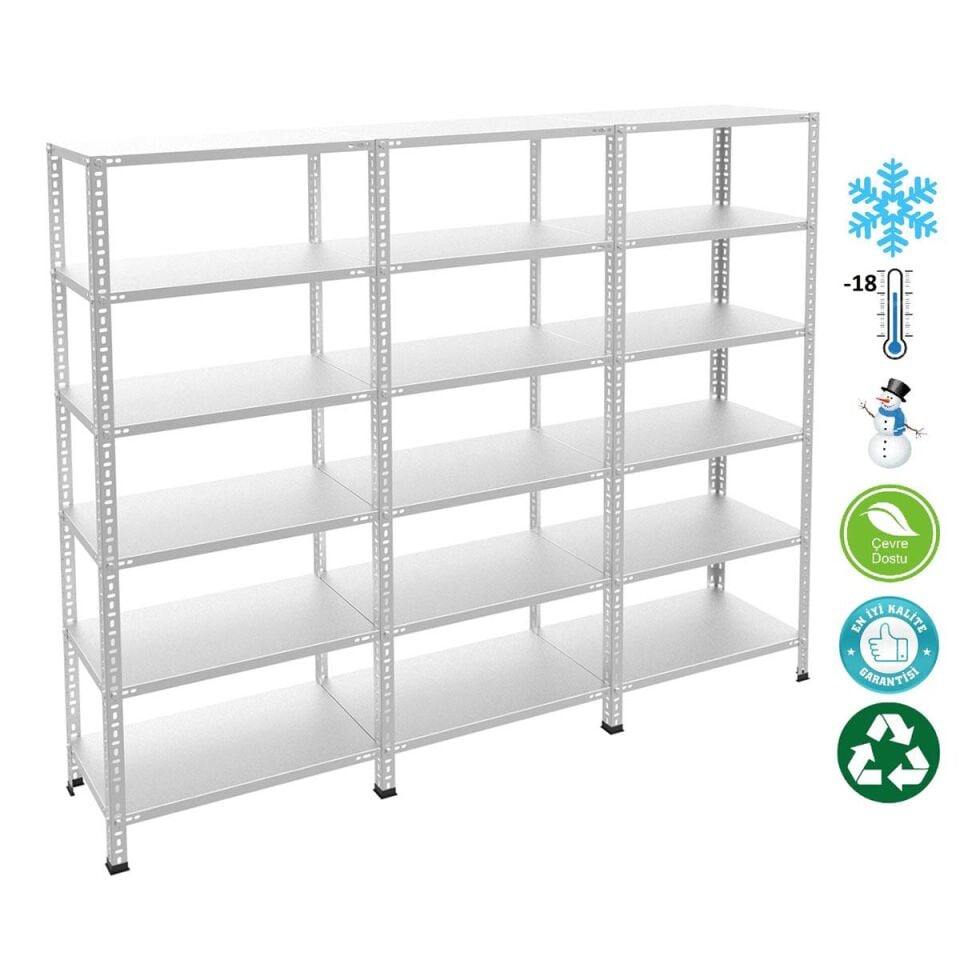 6 Katlı 3'lü Bitişik Paslanmaz Krom Raf - Inox Soğuk Oda Rafı, Buzhane Rafı