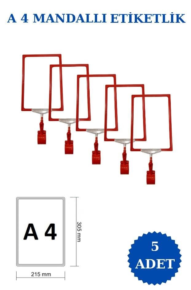 5 Adet Sarı A4 Mandallı Fiyat Etiketi - Sepet, Stand, Teşhir, Askılık, Çerçeveli Fiyat Etiketi