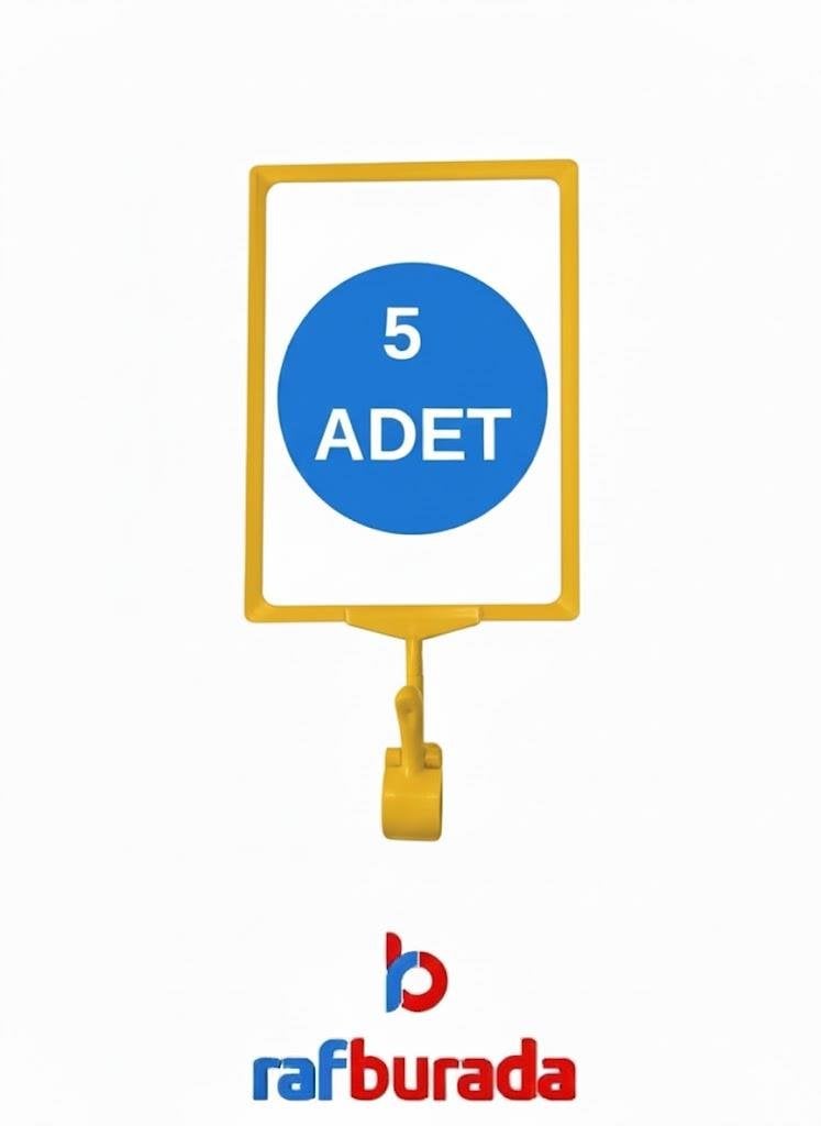 5 Adet Sarı A4 Mandallı Fiyat Etiketi - Sepet, Stand, Teşhir, Askılık, Çerçeveli Fiyat Etiketi