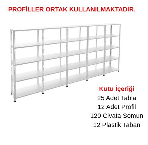 5 Katlı 5'li Galvaniz Çelik Raf - Depo, Arşiv, Kiler, Dosya, Market Rafı