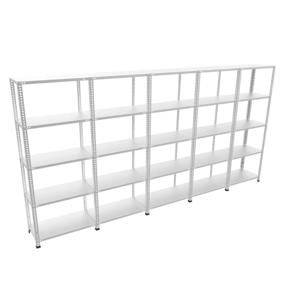5 Katlı 5'li Galvaniz Çelik Raf - Depo, Arşiv, Kiler, Dosya, Market Rafı 59x75 cm - 150 cm - 1.00 mm