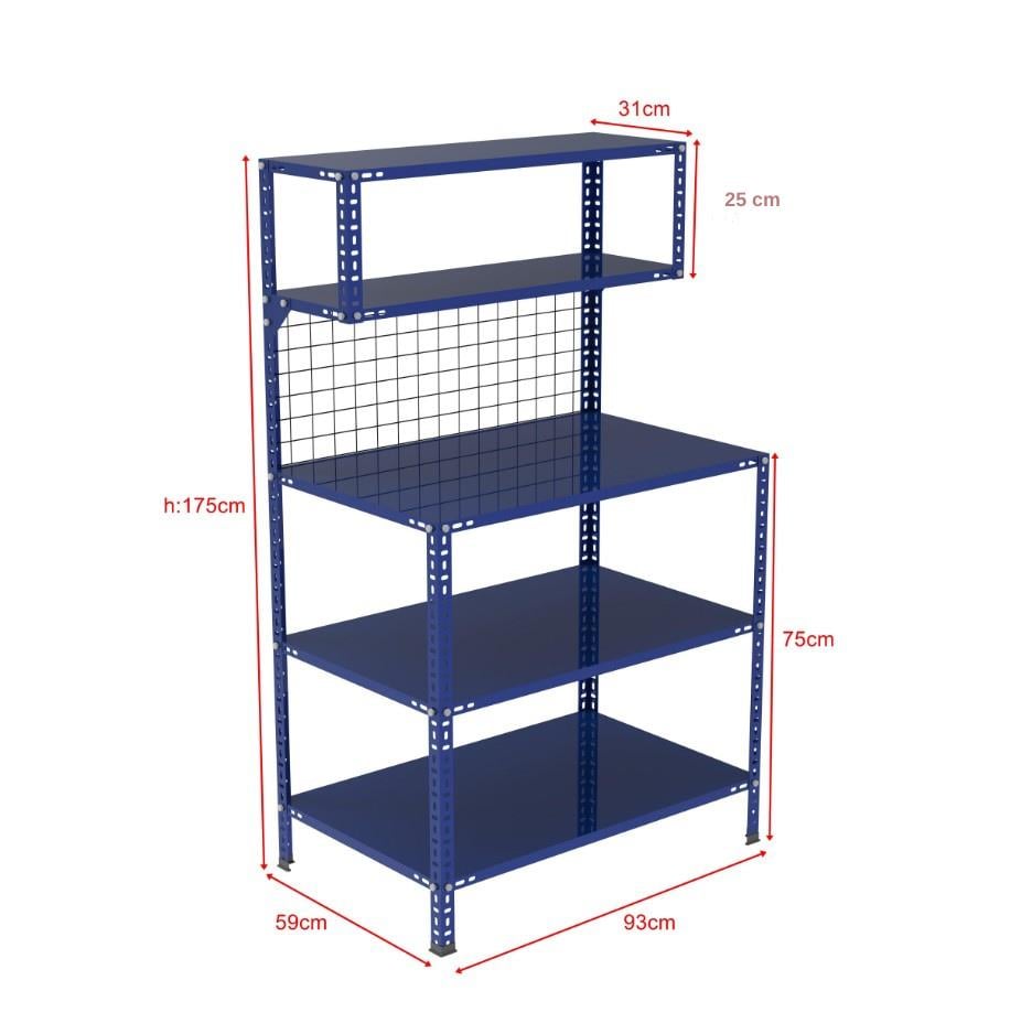 3 Katlı Mavi Paketleme Masası 59x93 cm - 2 Raflı Tel Kafesli , Atölye, Depo, Hobi Çalışma Masası