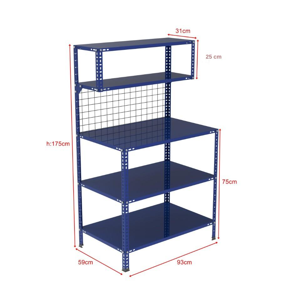 3 Katlı Mavi Paketleme Masası 59x93 cm - 2 Raflı Tel Kafesli , Atölye, Depo, Hobi Çalışma Masası
