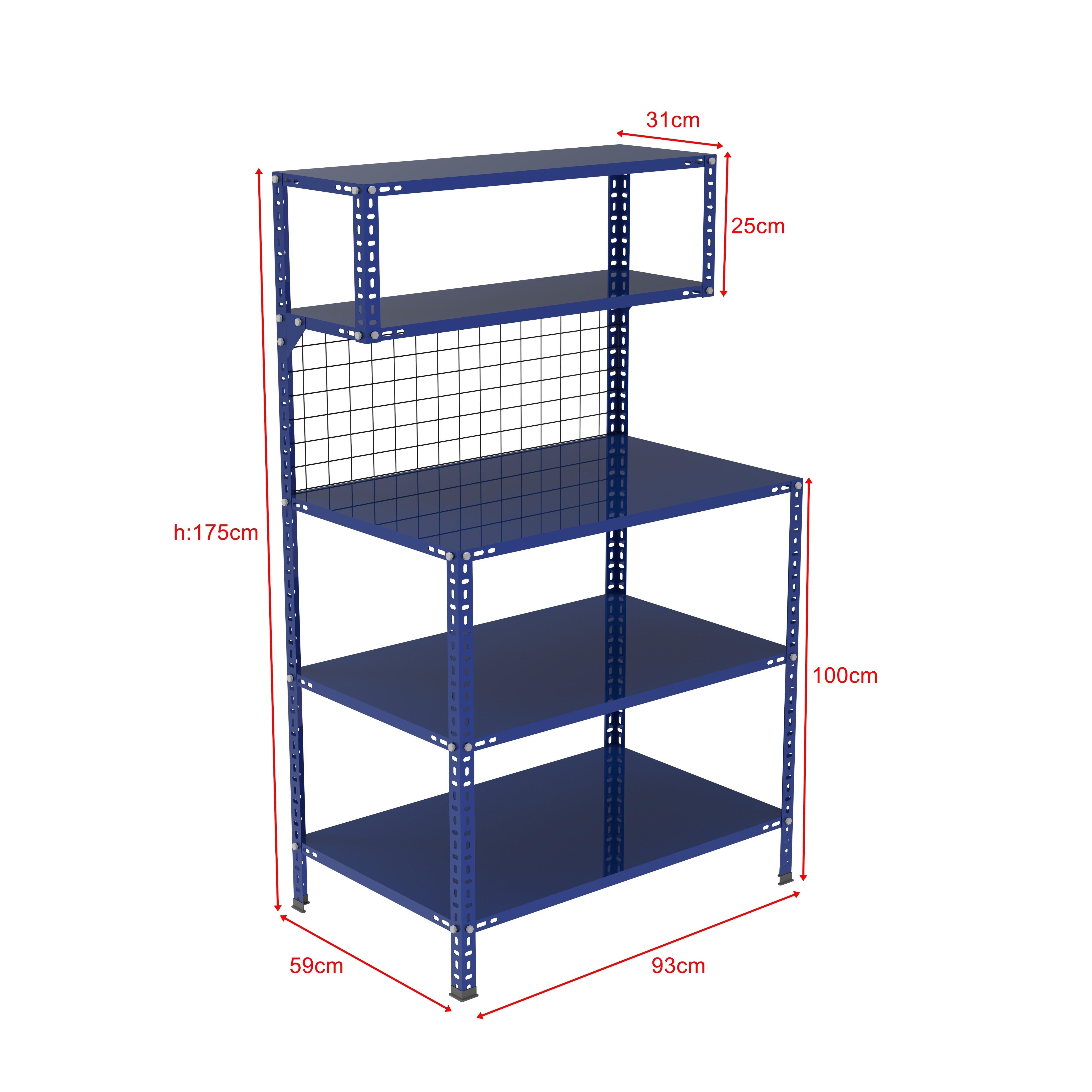 3 Katlı Renkli Paketleme Masası 59x93 cm - 2 Raflı Tel Kafesli , Atölye, Depo, Hobi Çalışma Masası - Renk: Mavi