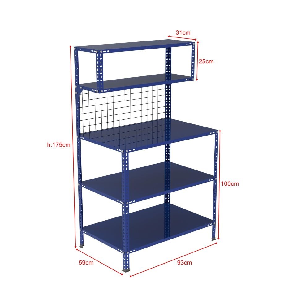 3 Katlı Renkli Paketleme Masası 59x93 cm - 2 Raflı Tel Kafesli , Atölye, Depo, Hobi Çalışma Masası - Renk: Mavi