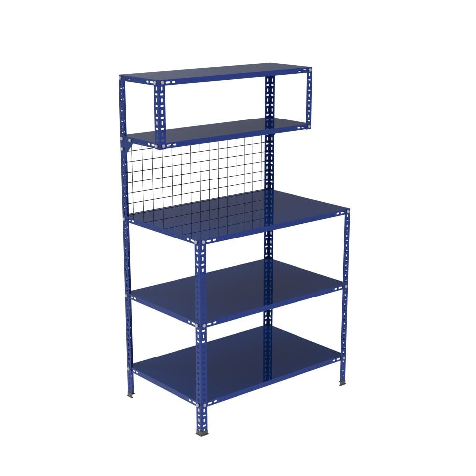 3 Katlı Renkli Paketleme Masası 59x93 cm - 2 Raflı Tel Kafesli , Atölye, Depo, Hobi Çalışma Masası - Renk: Mavi