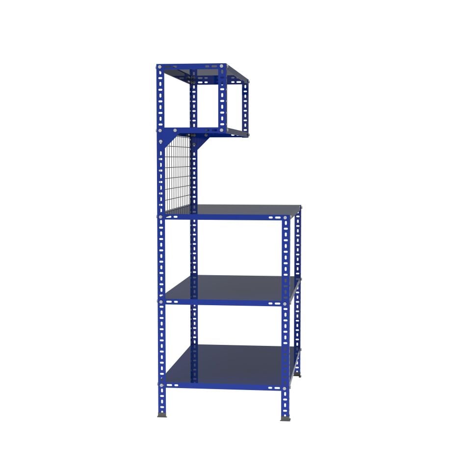 3 Katlı Renkli Paketleme Masası 59x93 cm - 2 Raflı Tel Kafesli , Atölye, Depo, Hobi Çalışma Masası - Renk: Mavi