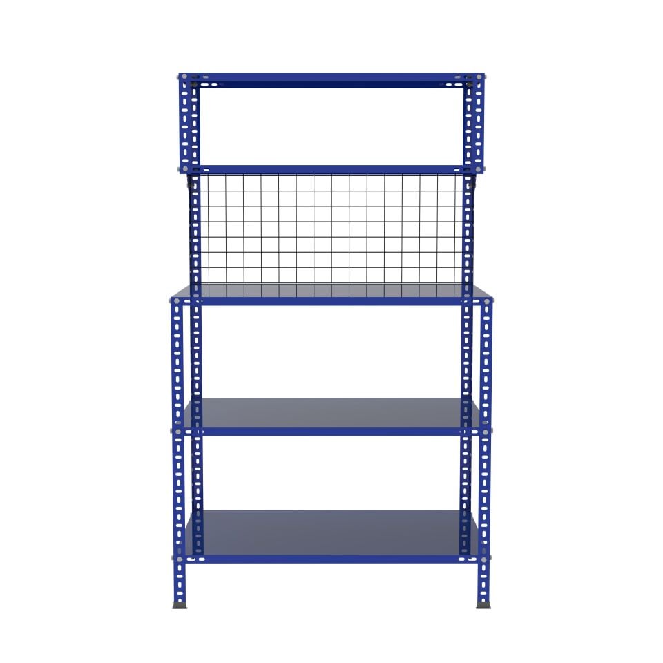 3 Katlı Renkli Paketleme Masası 59x93 cm - 2 Raflı Tel Kafesli , Atölye, Depo, Hobi Çalışma Masası - Renk: Mavi
