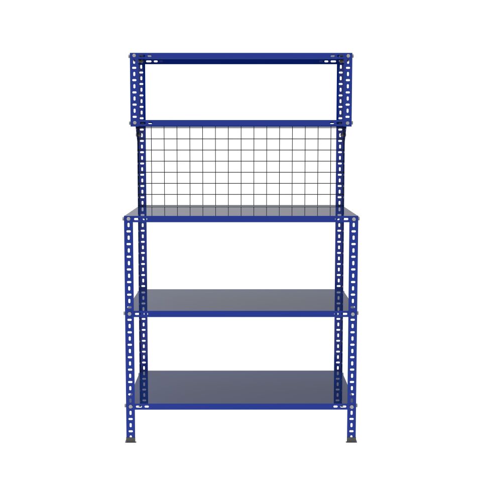 3 Katlı Renkli Paketleme Masası 59x93 cm - 2 Raflı Tel Kafesli , Atölye, Depo, Hobi Çalışma Masası - Renk: Mavi