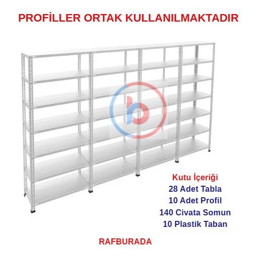 7 Katlı 4'lü Galvaniz Çelik Raf - Depo, Arşiv, Kiler, Dosya, Market Rafı