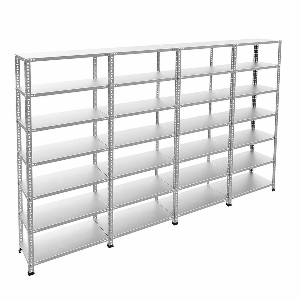 7 Katlı 4'lü Galvaniz Çelik Raf - Depo, Arşiv, Kiler, Dosya, Market Rafı