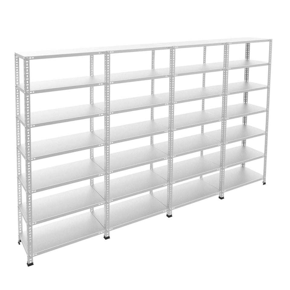 7 Katlı 4'lü Bitişik Galvaniz Çelik Raf - Depo, Arşiv, Kiler, Dosya, Market, Bakkal Rafı