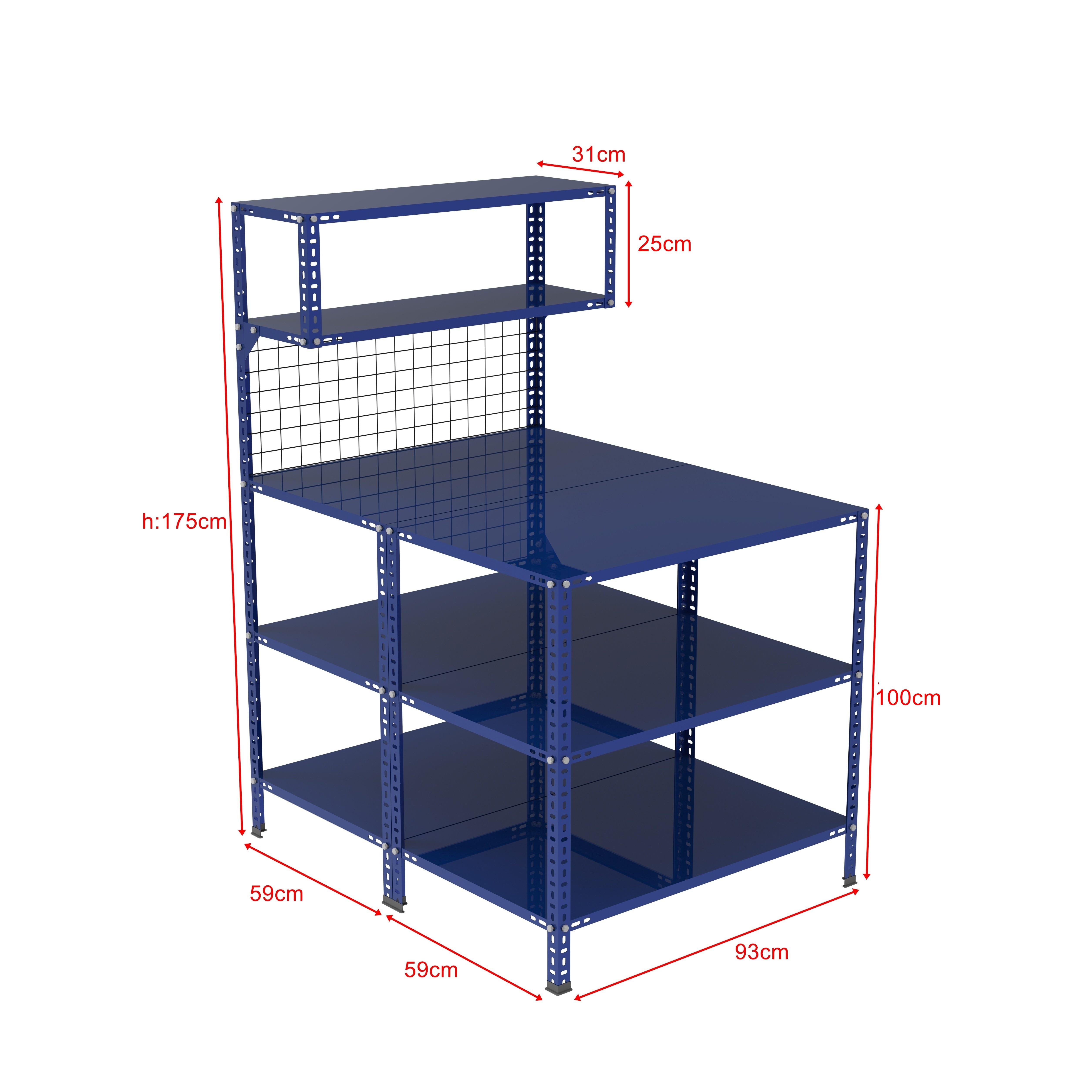 3 Katlı Duble Renkli Paketleme Masası 118x93 cm - 2 Raflı Tel Kafesli , Atölye, Depo, Hobi Çalışma Masası - Renk: Mavi