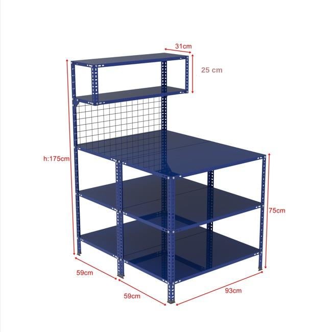 3 Katlı Duble Mavi Paketleme Masası 118x93 cm - 2 Raflı Tel Kafesli , Atölye, Depo, Hobi Çalışma Masası