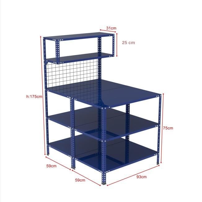 3 Katlı Duble Mavi Paketleme Masası 118x93 cm - 2 Raflı Tel Kafesli , Atölye, Depo, Hobi Çalışma Masası
