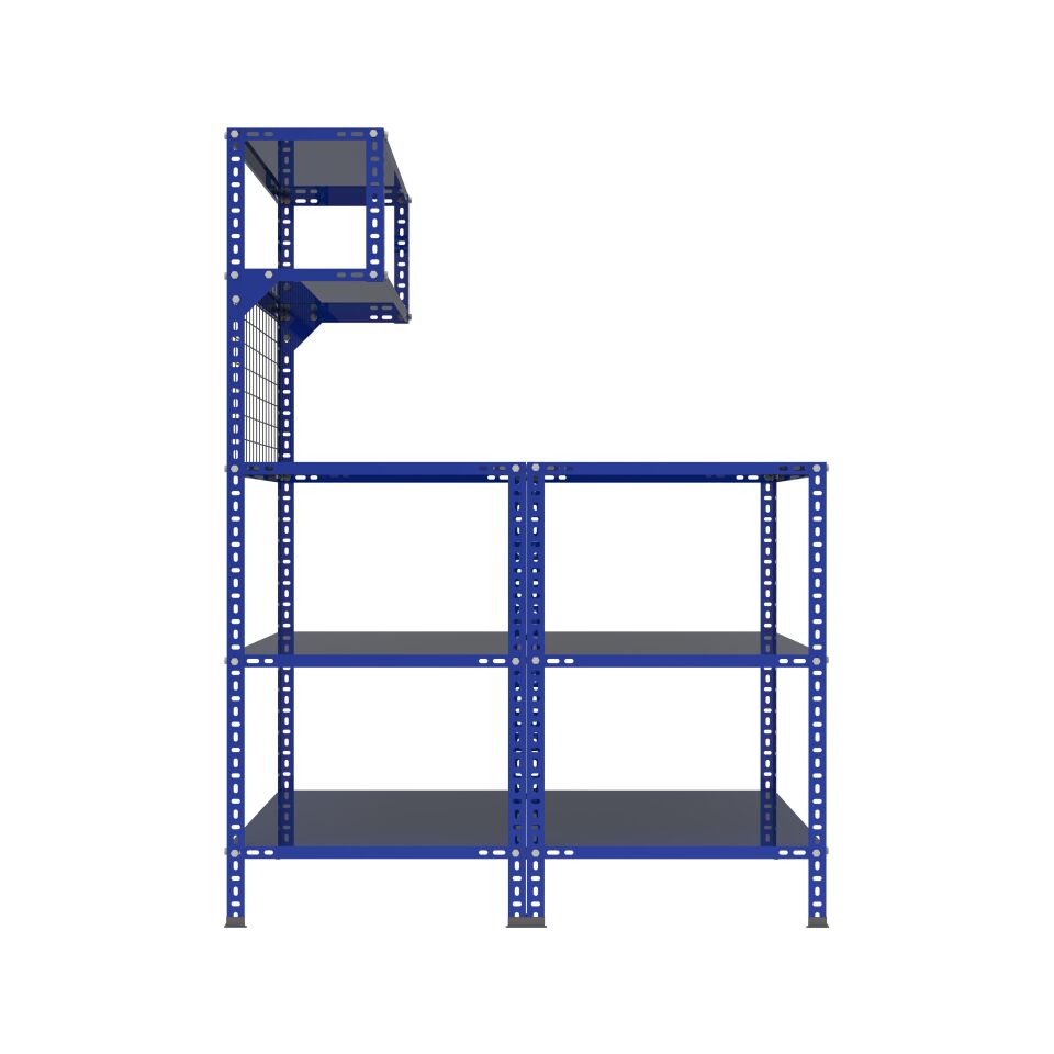 3 Katlı Duble Renkli Paketleme Masası 118x93 cm - 2 Raflı Tel Kafesli , Atölye, Depo, Hobi Çalışma Masası - Renk: Mavi