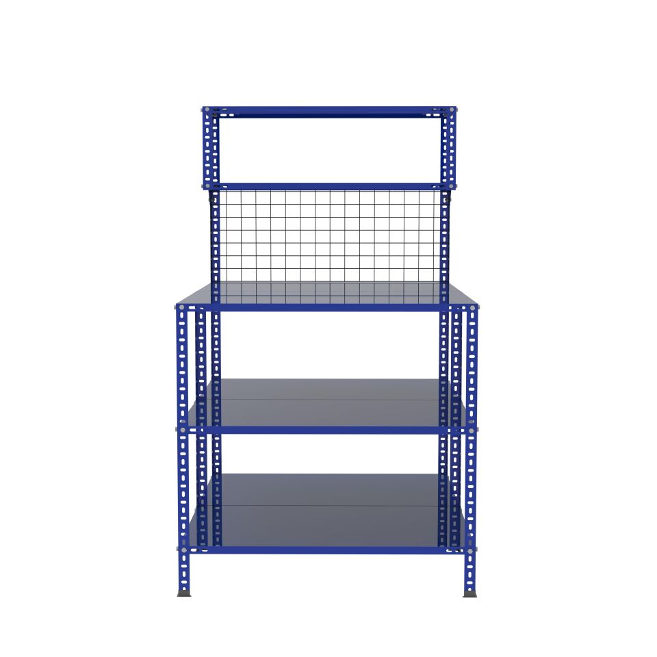 3 Katlı Duble Renkli Paketleme Masası 118x93 cm - 2 Raflı Tel Kafesli , Atölye, Depo, Hobi Çalışma Masası - Renk: Mavi