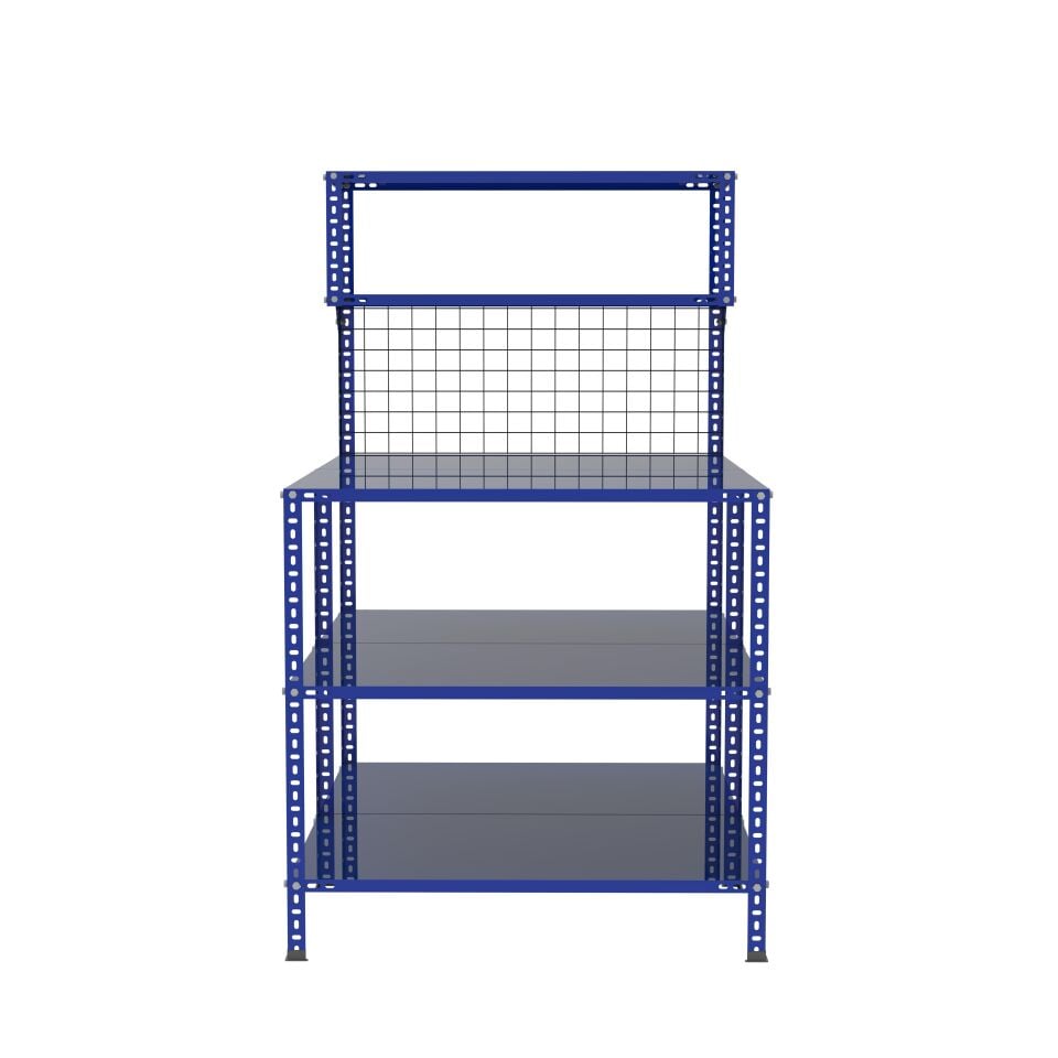 3 Katlı Duble Renkli Paketleme Masası 118x93 cm - 2 Raflı Tel Kafesli , Atölye, Depo, Hobi Çalışma Masası - Renk: Mavi